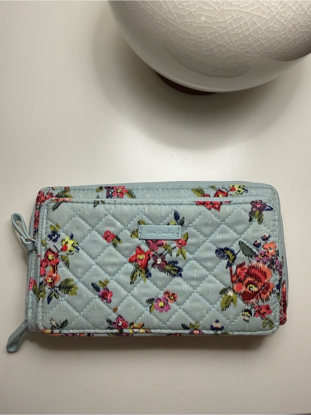Vera Bradley Light Blue Quilted Floral Zip-Around Wallet
